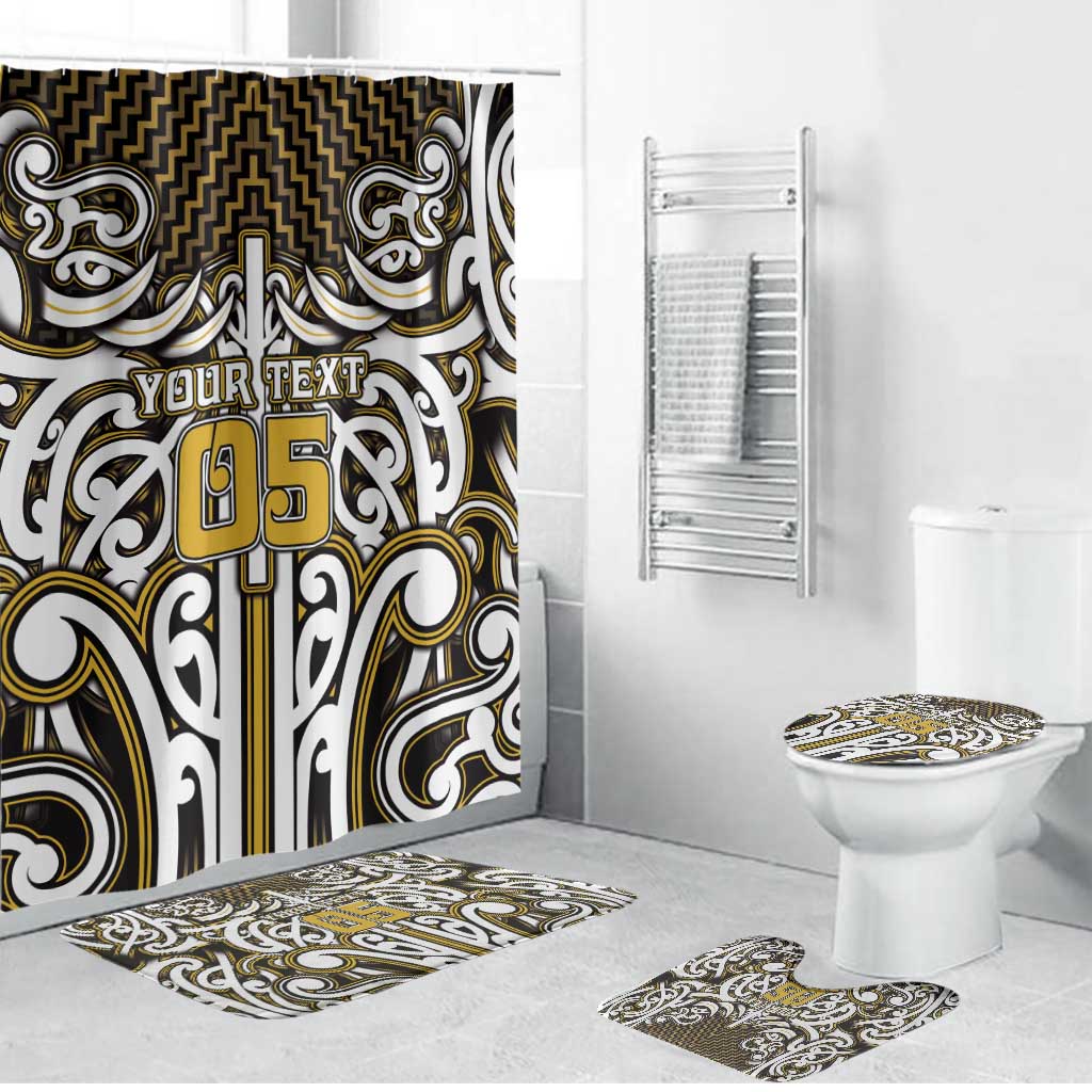 Custom Aotearoa Taranaki Bathroom Set Maori Tribal Pattern Mix Poutama LT05 Bathroom Set (4 pcs) Yellow - Polynesian Pride