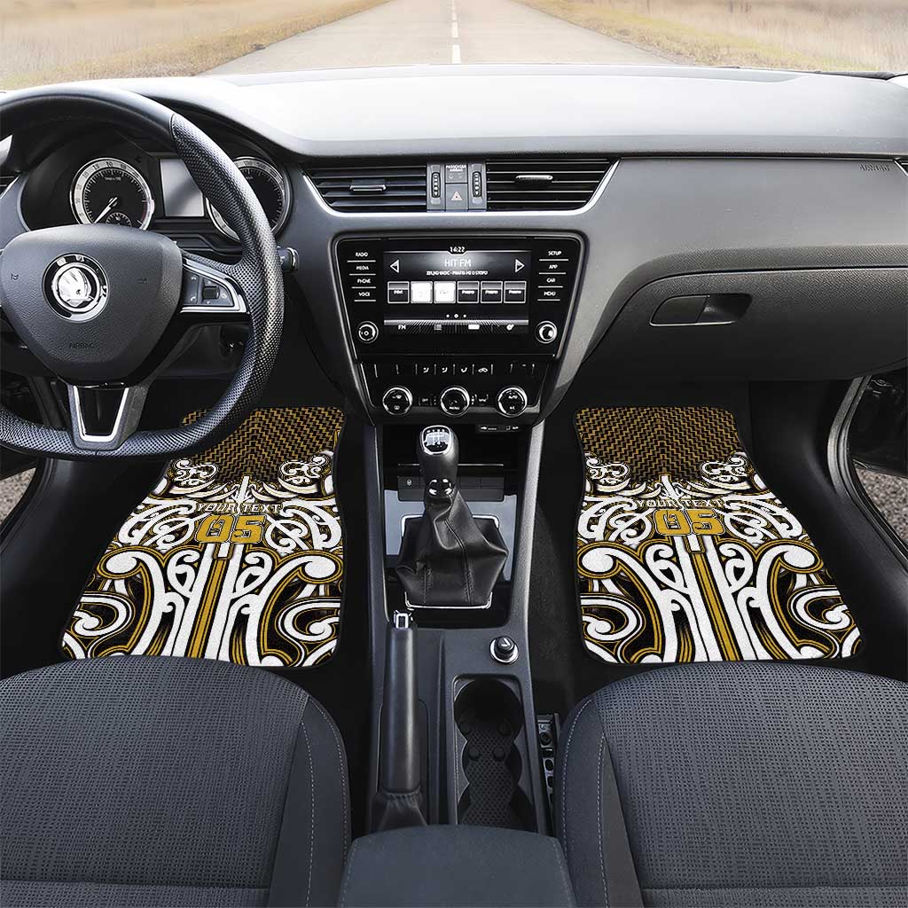 Custom Aotearoa Taranaki Car Mats Maori Tribal Pattern Mix Poutama LT05 Set 2pcs - Front Yellow - Polynesian Pride