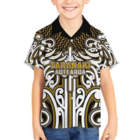 Custom Aotearoa Taranaki Kid Hawaiian Shirt Maori Tribal Pattern Mix Poutama LT05 Kid Yellow - Polynesian Pride