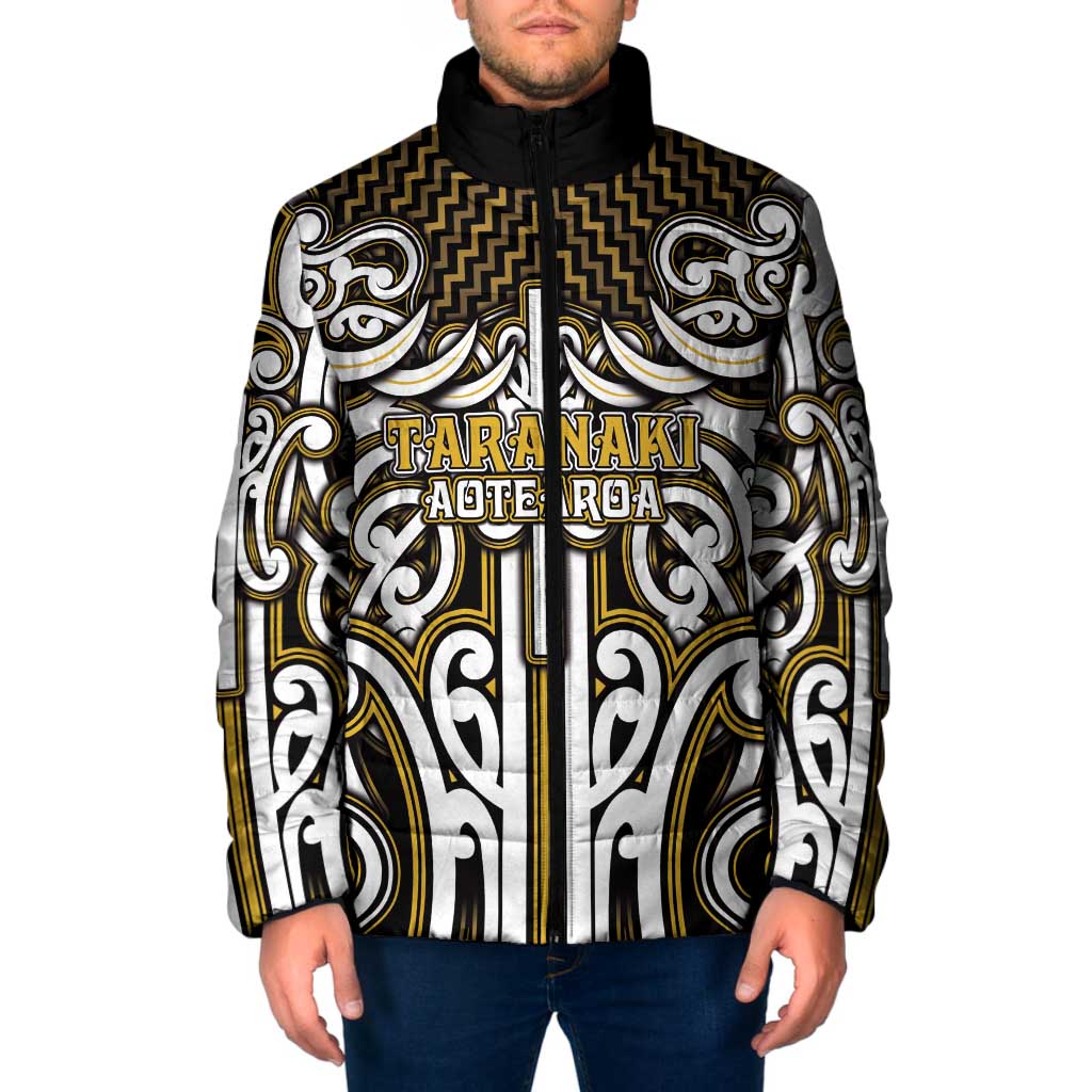 Custom Aotearoa Taranaki Padded Jacket Maori Tribal Pattern Mix Poutama LT05 Men Yellow - Polynesian Pride