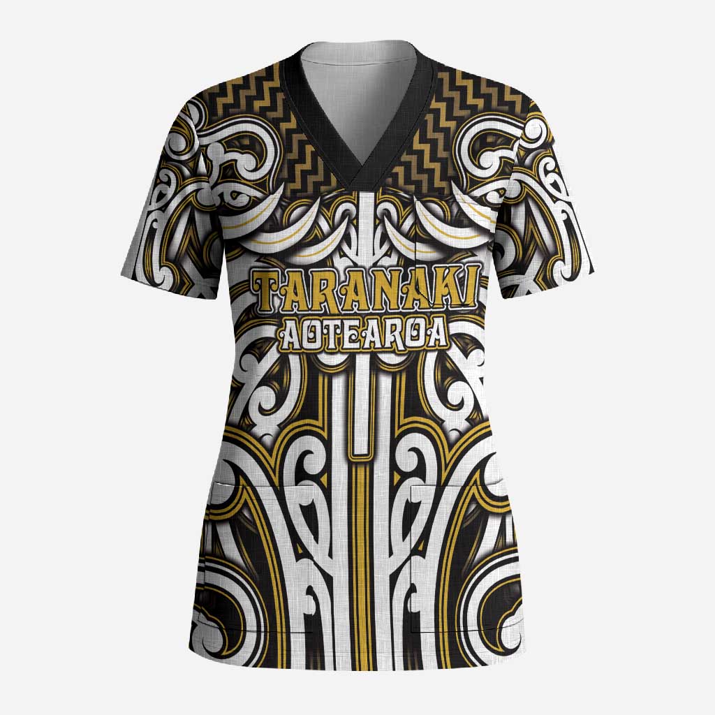 Custom Aotearoa Taranaki Scrub Top Maori Tribal Pattern Mix Poutama LT05 Adult Yellow - Polynesian Pride