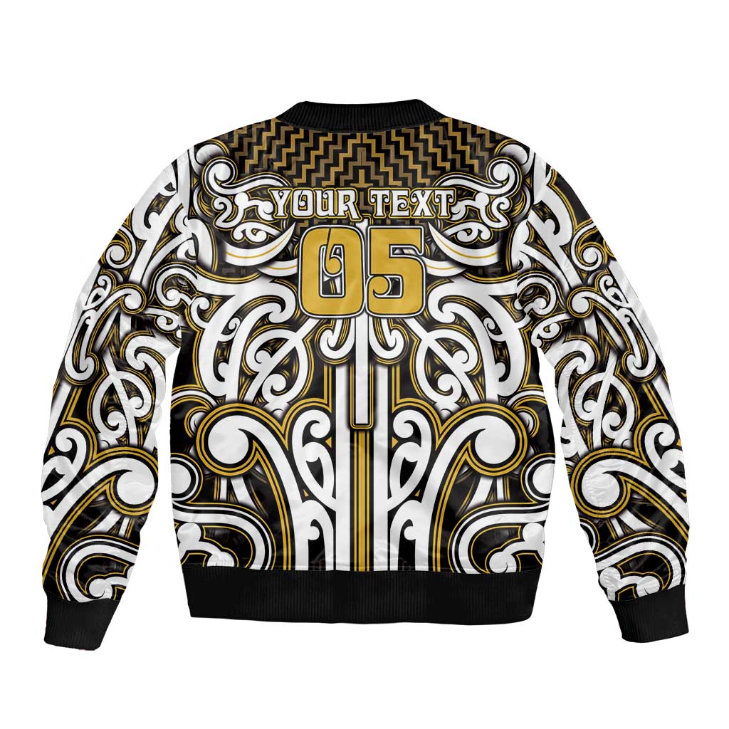 Custom Aotearoa Taranaki Sleeve Zip Bomber Jacket Maori Tribal Pattern Mix Poutama LT05 - Polynesian Pride
