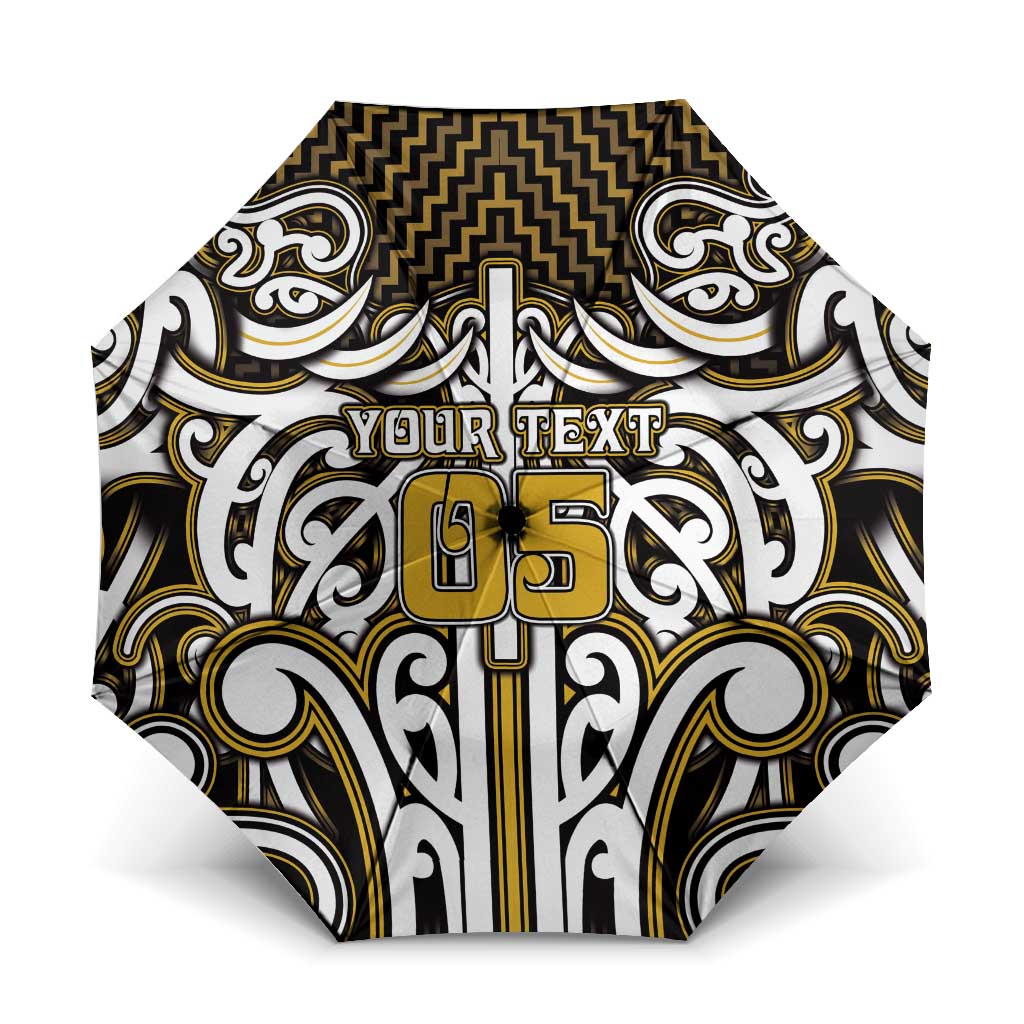 Custom Aotearoa Taranaki Umbrella Maori Tribal Pattern Mix Poutama LT05 One Size Folded 11.42 inch Opened Diameter 37.4 inch Yellow - Polynesian Pride