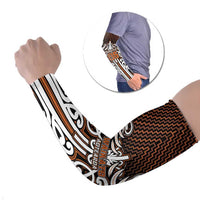 Custom Aotearoa Waikato Arm Sleeves Maori Tribal Pattern Mix Poutama LT05 Set of 2 Orange - Polynesian Pride