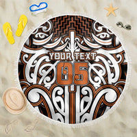 Custom Aotearoa Waikato Beach Blanket Maori Tribal Pattern Mix Poutama LT05 One Size 150cm Orange - Polynesian Pride