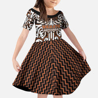 Custom Aotearoa Waikato Kid Short Sleeve Dress Maori Tribal Pattern Mix Poutama LT05 KID Orange - Polynesian Pride