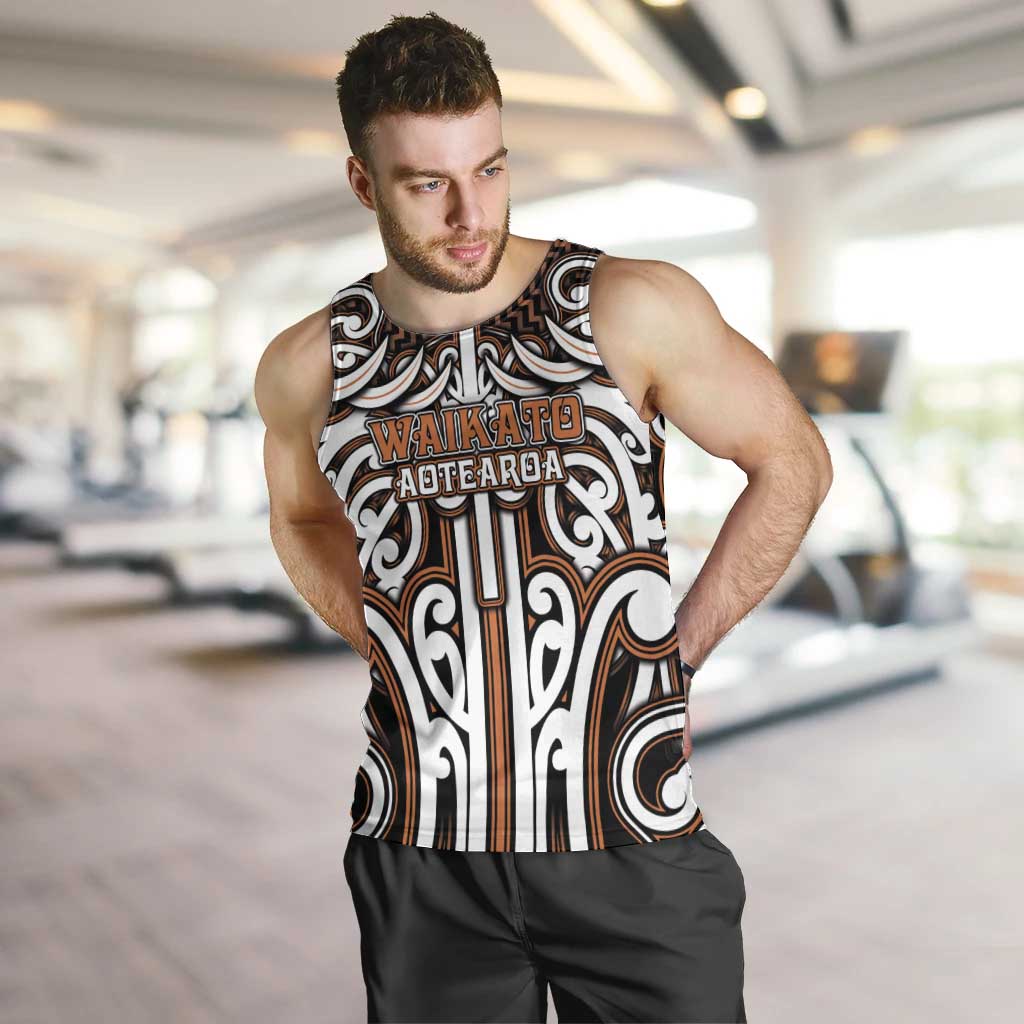 Custom Aotearoa Waikato Men Tank Top Maori Tribal Pattern Mix Poutama LT05 Orange - Polynesian Pride