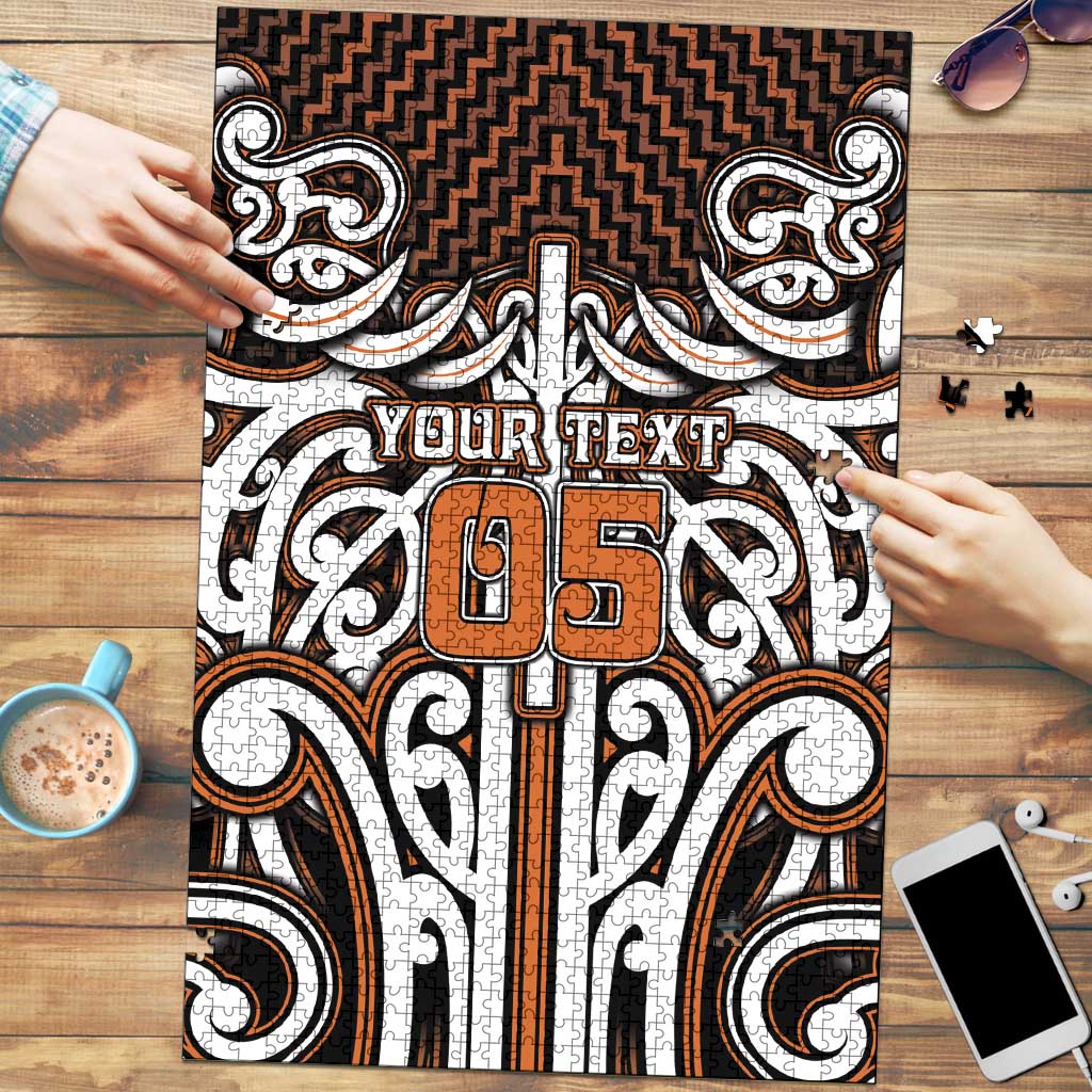 Custom Aotearoa Waikato Puzzle Maori Tribal Pattern Mix Poutama LT05 Orange - Polynesian Pride