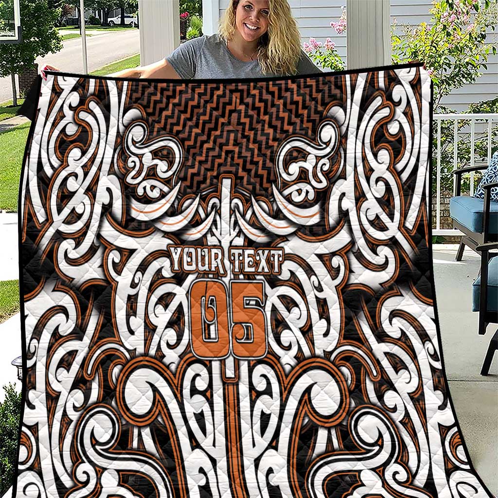 Custom Aotearoa Waikato Quilt Maori Tribal Pattern Mix Poutama LT05 Orange - Polynesian Pride