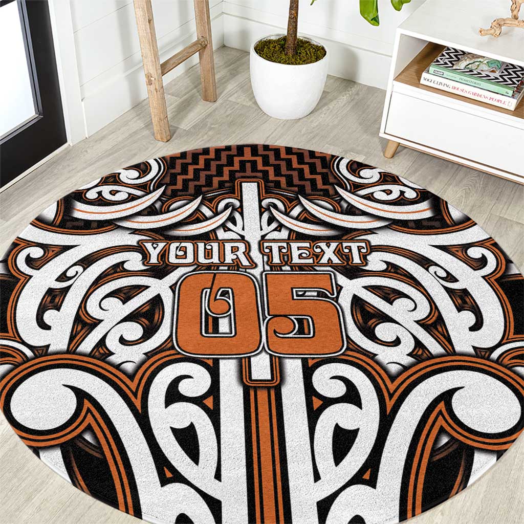 Custom Aotearoa Waikato Round Carpet Maori Tribal Pattern Mix Poutama LT05 Orange - Polynesian Pride
