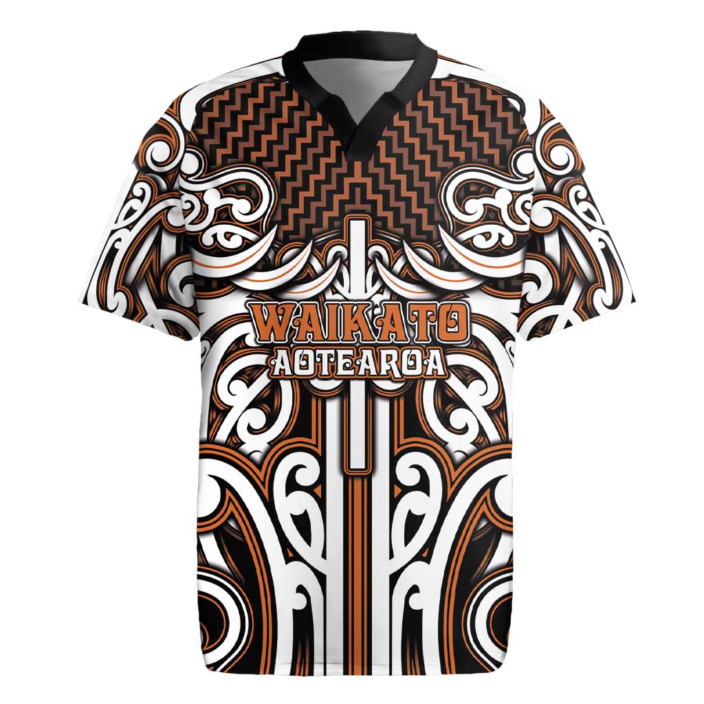 Custom Aotearoa Waikato Rugby Jersey Maori Tribal Pattern Mix Poutama LT05 Orange - Polynesian Pride