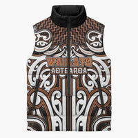 Custom Aotearoa Waikato Sleeveless Puffer Jacket Maori Tribal Pattern Mix Poutama LT05 Unisex Orange - Polynesian Pride
