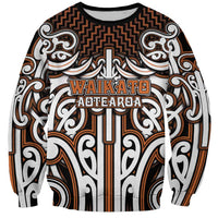 Custom Aotearoa Waikato Sweatshirt Maori Tribal Pattern Mix Poutama LT05 Unisex Orange - Polynesian Pride