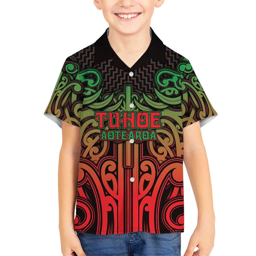 Custom Aotearoa Tuhoe Kid Hawaiian Shirt Maori Tribal Pattern Mix Poutama LT05 Kid Black - Polynesian Pride