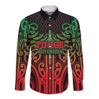 Custom Aotearoa Tuhoe Long Sleeve Button Shirt Maori Tribal Pattern Mix Poutama LT05 Unisex Black - Polynesian Pride