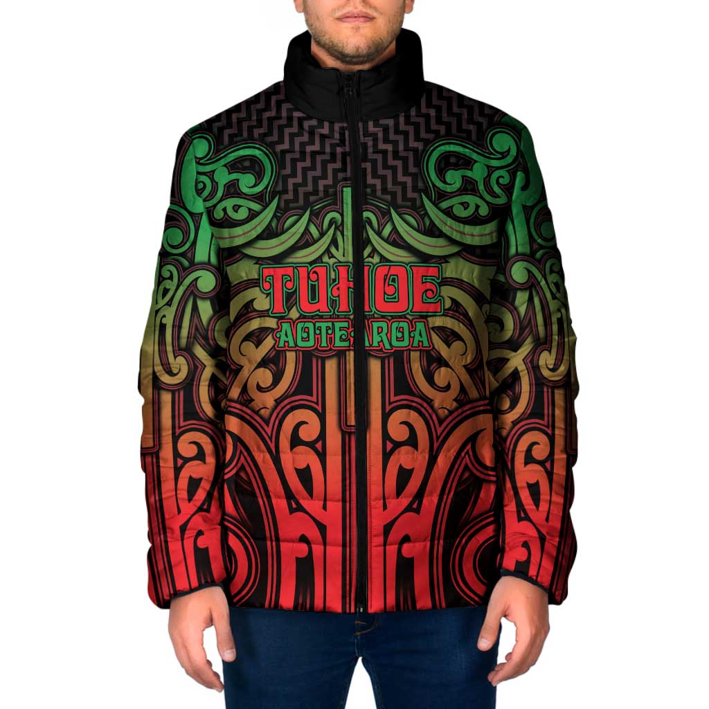 Custom Aotearoa Tuhoe Padded Jacket Maori Tribal Pattern Mix Poutama LT05 Men Black - Polynesian Pride
