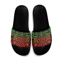 Custom Aotearoa Tuhoe Slide Sandals Maori Tribal Pattern Mix Poutama LT05 Black - Polynesian Pride