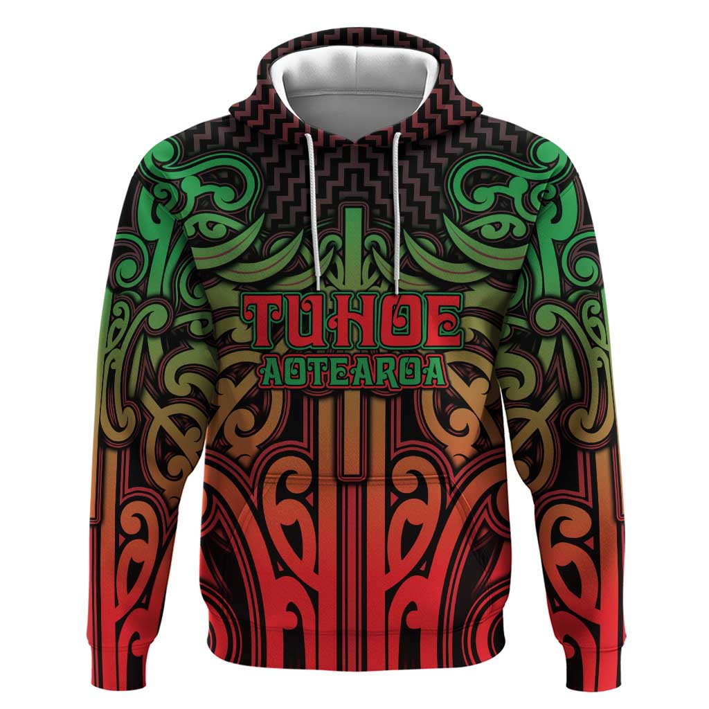 Custom Aotearoa Tuhoe Zip Hoodie Maori Tribal Pattern Mix Poutama LT05 Pullover Hoodie Black - Polynesian Pride