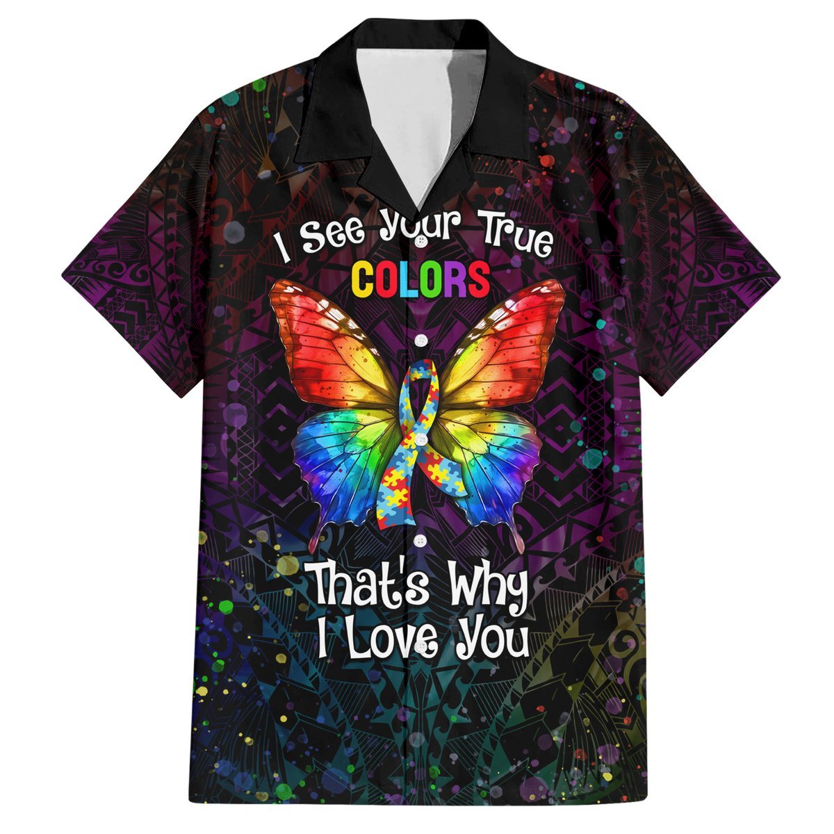 I See Your True Colors Personalised Hawaiian Shirt Autism Awareness LT05 Black - Polynesian Pride