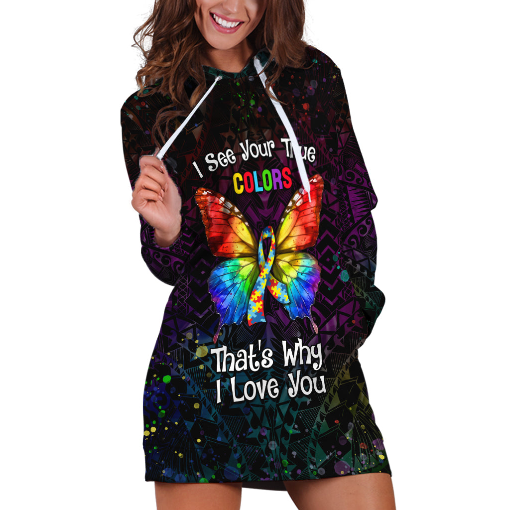 I See Your True Colors Personalised Hoodie Dress Autism Awareness LT05 Black - Polynesian Pride