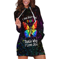 I See Your True Colors Personalised Hoodie Dress Autism Awareness LT05 Black - Polynesian Pride