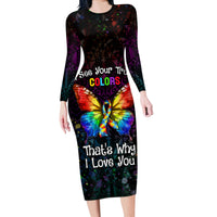 I See Your True Colors Personalised Long Sleeve Bodycon Dress Autism Awareness LT05 Long Dress Black - Polynesian Pride