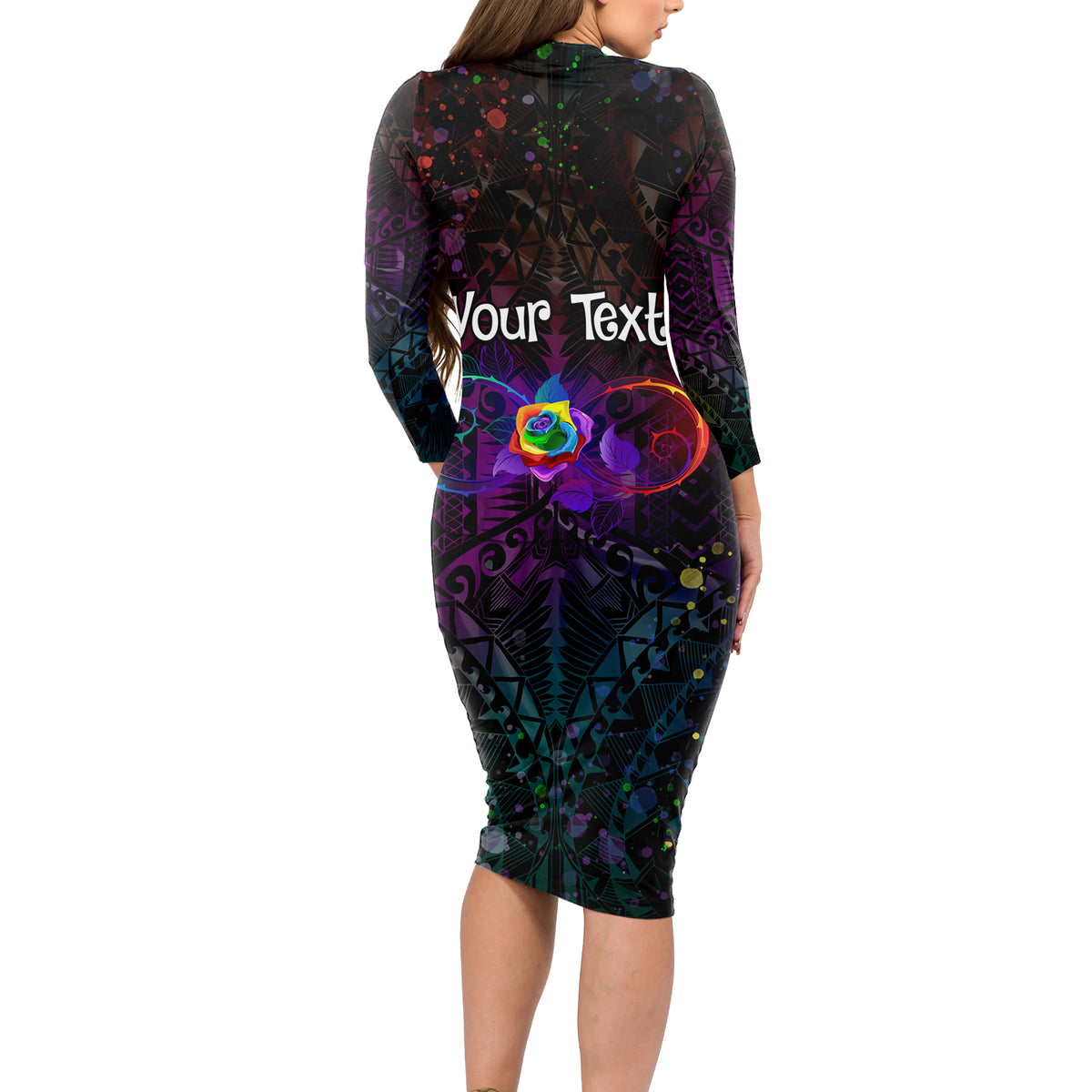 I See Your True Colors Personalised Long Sleeve Bodycon Dress Autism Awareness LT05 - Polynesian Pride