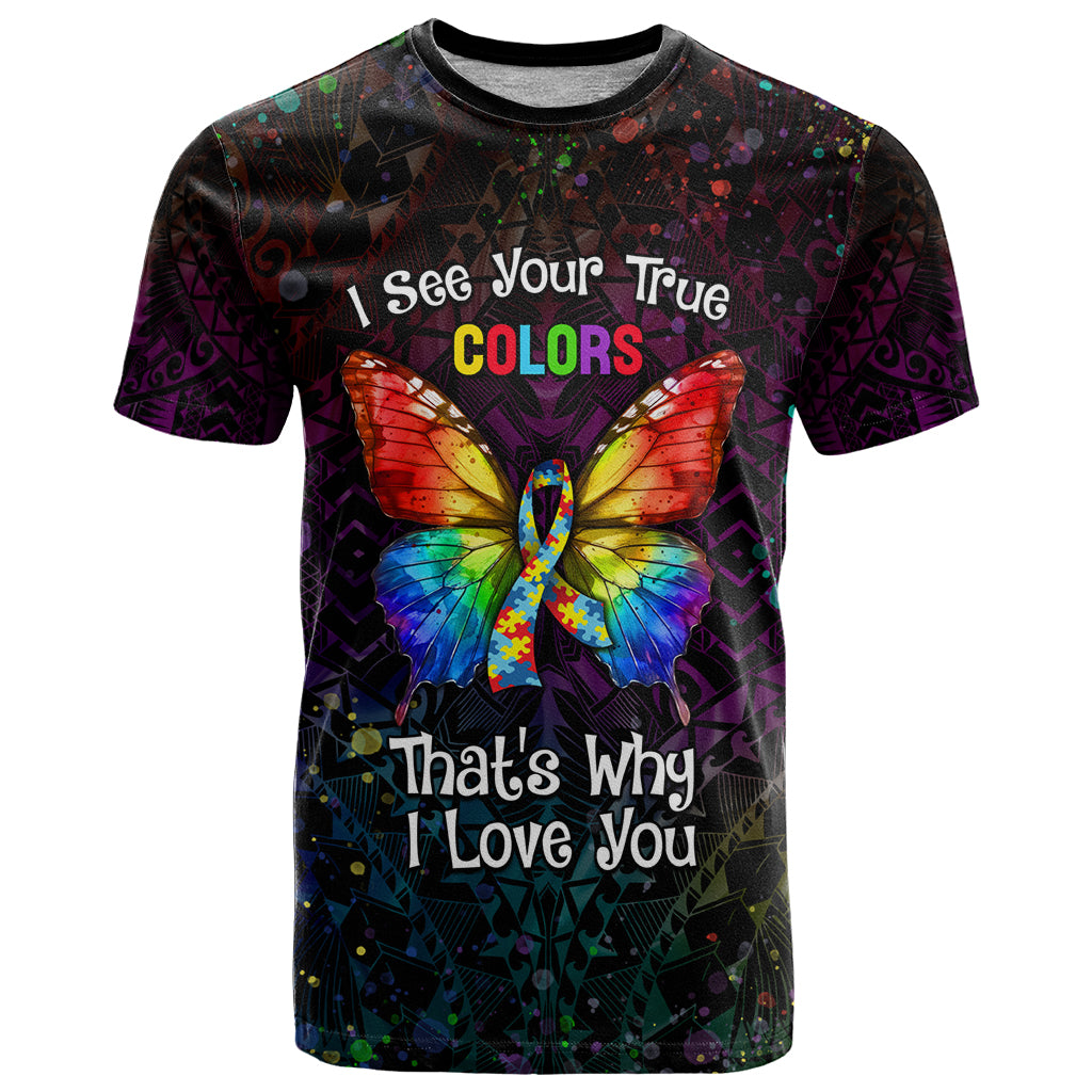 I See Your True Colors Personalised T Shirt Autism Awareness LT05 Black - Polynesian Pride