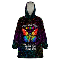 I See Your True Colors Personalised Wearable Blanket Hoodie Autism Awareness LT05 One Size Black - Polynesian Pride
