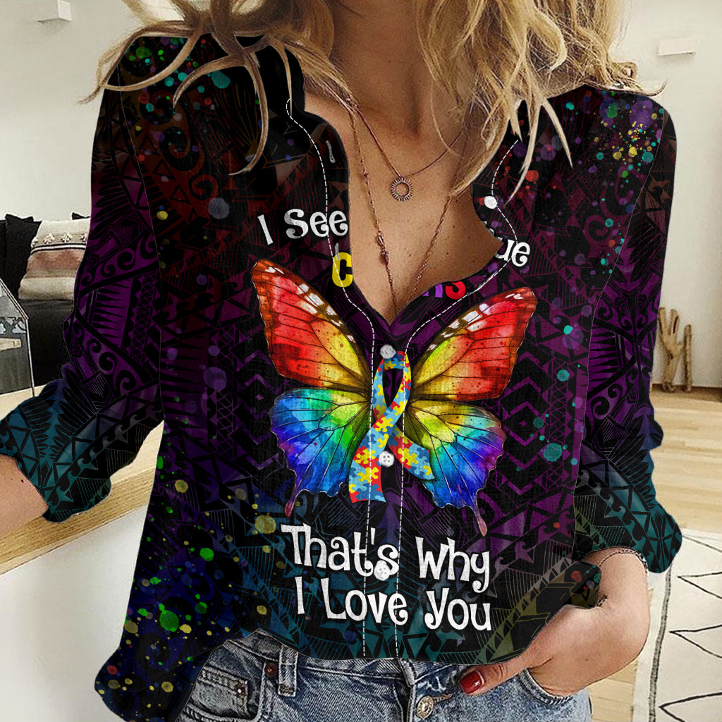 I See Your True Colors Personalised Women Casual Shirt Autism Awareness LT05 Female Black - Polynesian Pride