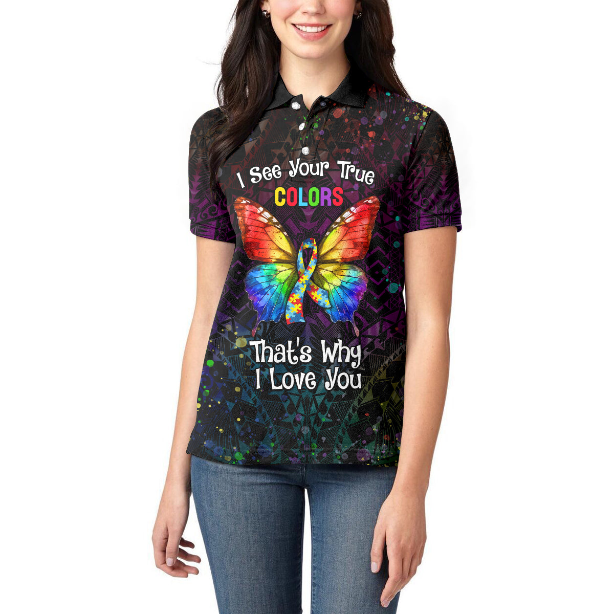 I See Your True Colors Personalised Women Polo Shirt Autism Awareness LT05 - Polynesian Pride