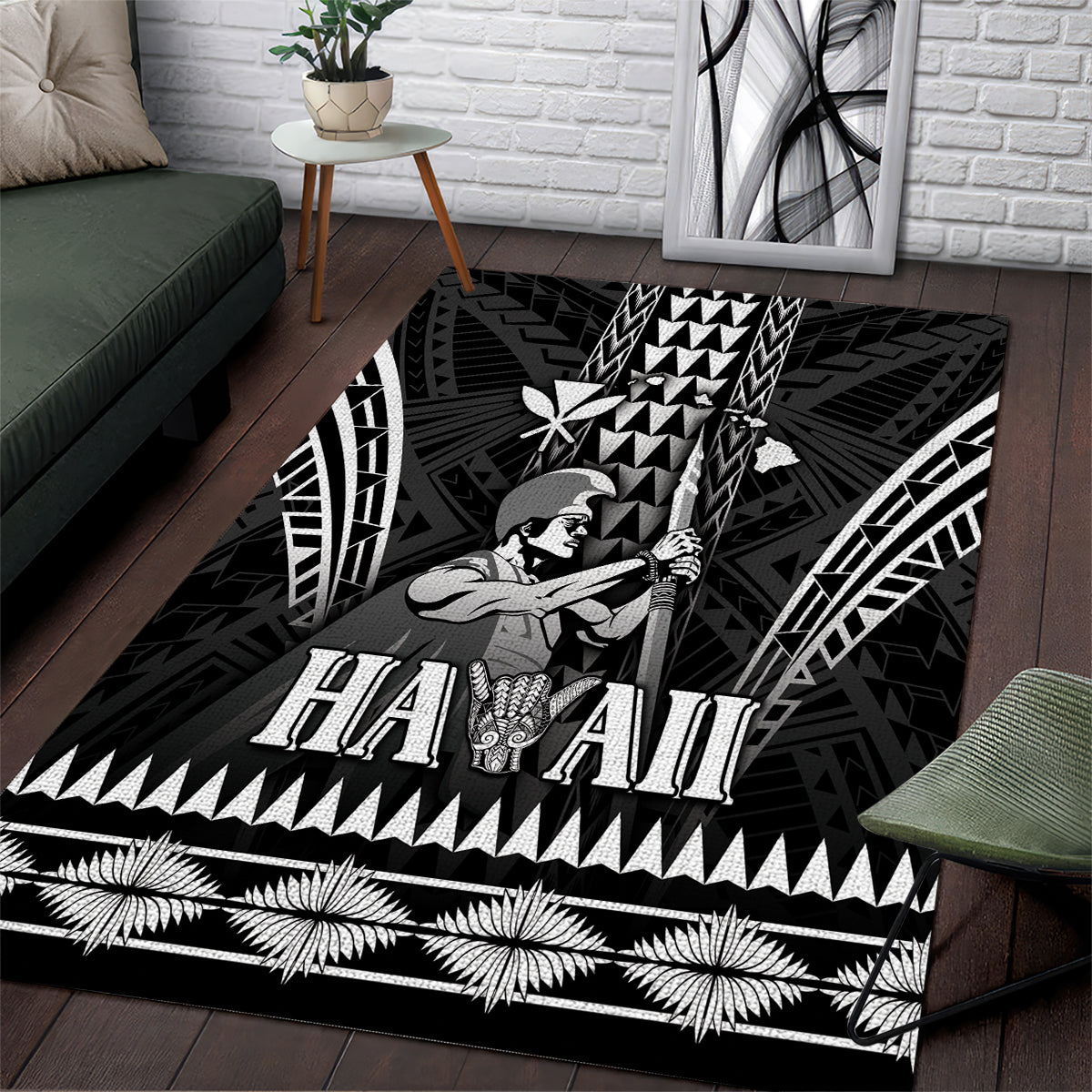 Hawaii Happy King Kamehameha Day Area Rug Kakau Pattern LT05 Black - Polynesian Pride