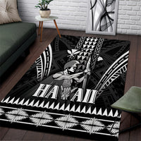 Hawaii Happy King Kamehameha Day Area Rug Kakau Pattern LT05 Black - Polynesian Pride