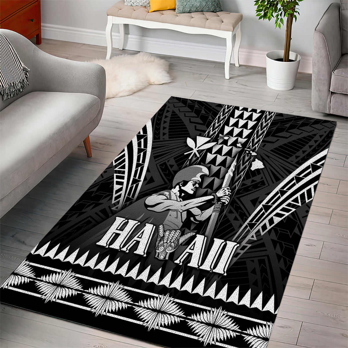 Hawaii Happy King Kamehameha Day Area Rug Kakau Pattern LT05 - Polynesian Pride