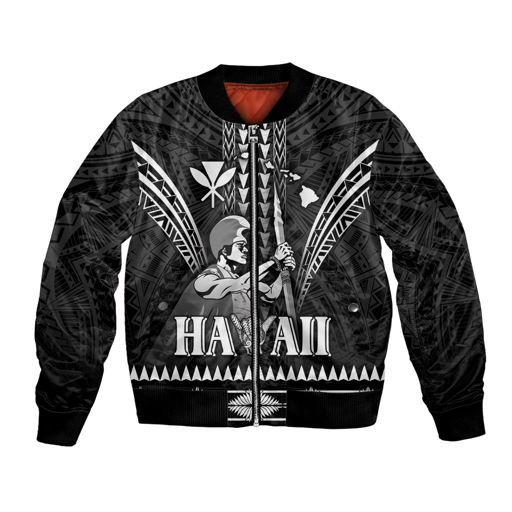 Personalised Hawaii Happy King Kamehameha Day Bomber Jacket Kakau Pattern LT05 Unisex Black - Polynesian Pride