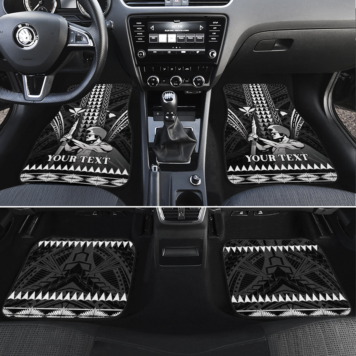 Personalised Hawaii Happy King Kamehameha Day Car Mats Kakau Pattern LT05 Set 4pcs Black - Polynesian Pride
