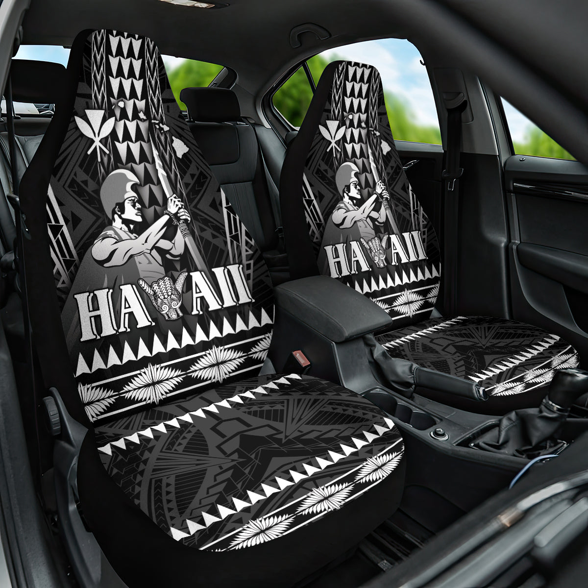 Hawaii Happy King Kamehameha Day Car Seat Cover Kakau Pattern LT05 One Size Black - Polynesian Pride