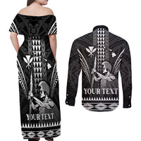 Personalised Hawaii Happy King Kamehameha Day Couples Matching Off Shoulder Maxi Dress and Long Sleeve Button Shirt Kakau Pattern LT05 - Polynesian Pride