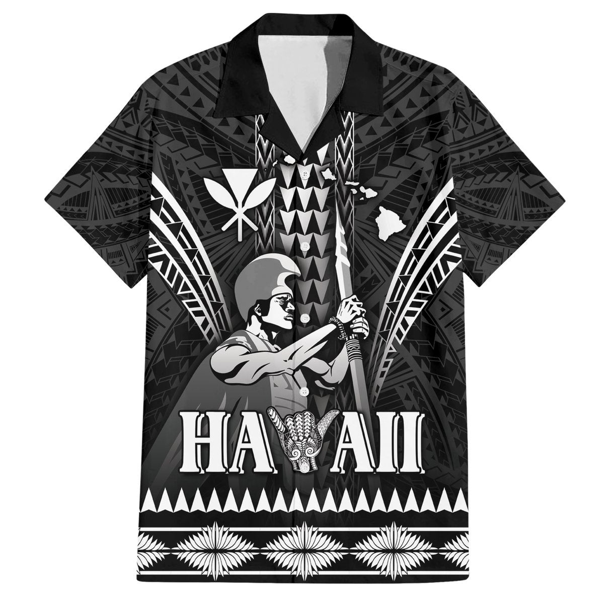 Personalised Hawaii Happy King Kamehameha Day Hawaiian Shirt Kakau Pattern LT05 Black - Polynesian Pride