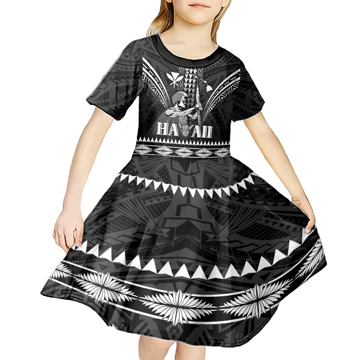 Personalised Hawaii Happy King Kamehameha Day Kid Short Sleeve Dress Kakau Pattern LT05 - Polynesian Pride