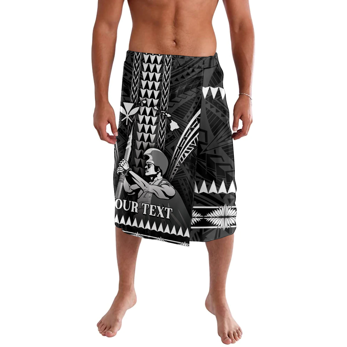 Personalised Hawaii Happy King Kamehameha Day Lavalava Kakau Pattern LT05 Black - Polynesian Pride