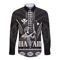 Personalised Hawaii Happy King Kamehameha Day Long Sleeve Button Shirt Kakau Pattern LT05 Unisex Black - Polynesian Pride