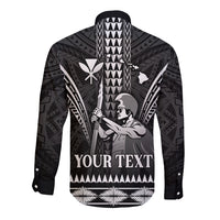 Personalised Hawaii Happy King Kamehameha Day Long Sleeve Button Shirt Kakau Pattern LT05 - Polynesian Pride