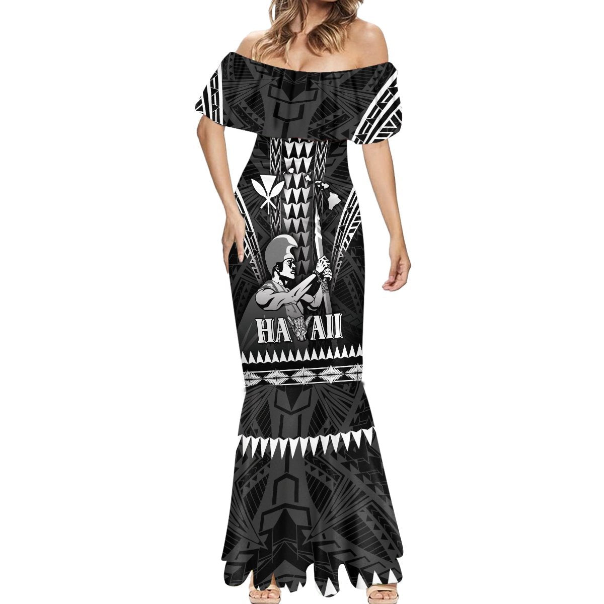 Personalised Hawaii Happy King Kamehameha Day Mermaid Dress Kakau Pattern LT05 - Polynesian Pride