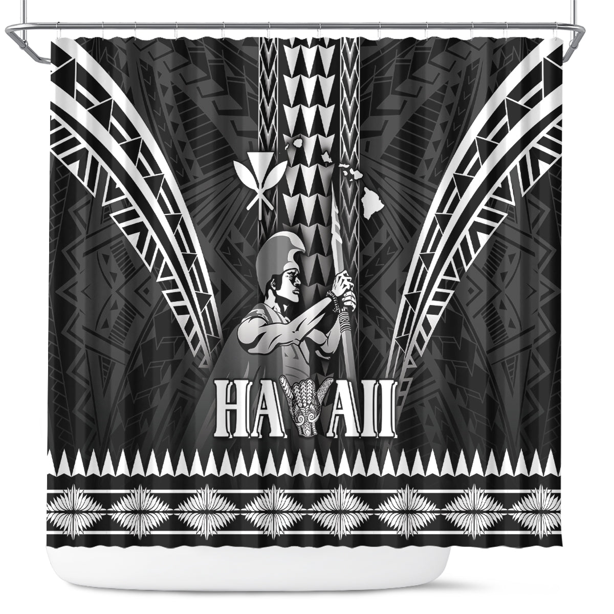 Hawaii Happy King Kamehameha Day Shower Curtain Kakau Pattern LT05 Black - Polynesian Pride