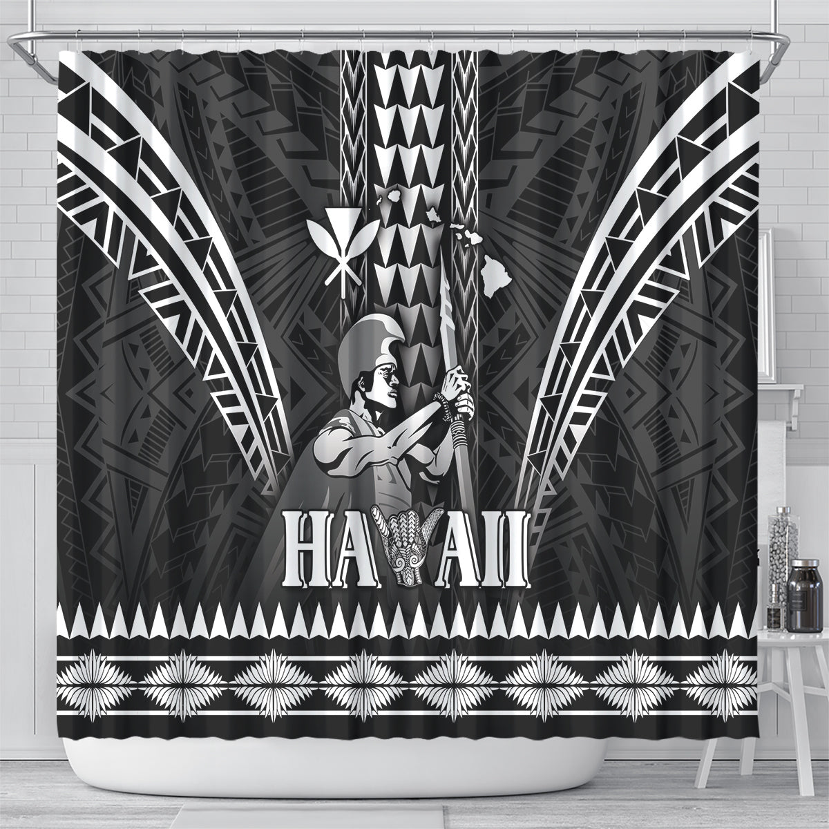 Hawaii Happy King Kamehameha Day Shower Curtain Kakau Pattern LT05 - Polynesian Pride