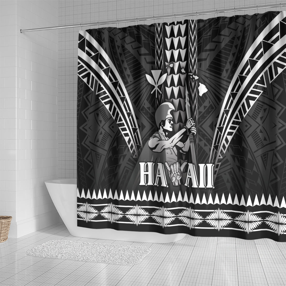 Hawaii Happy King Kamehameha Day Shower Curtain Kakau Pattern LT05 - Polynesian Pride