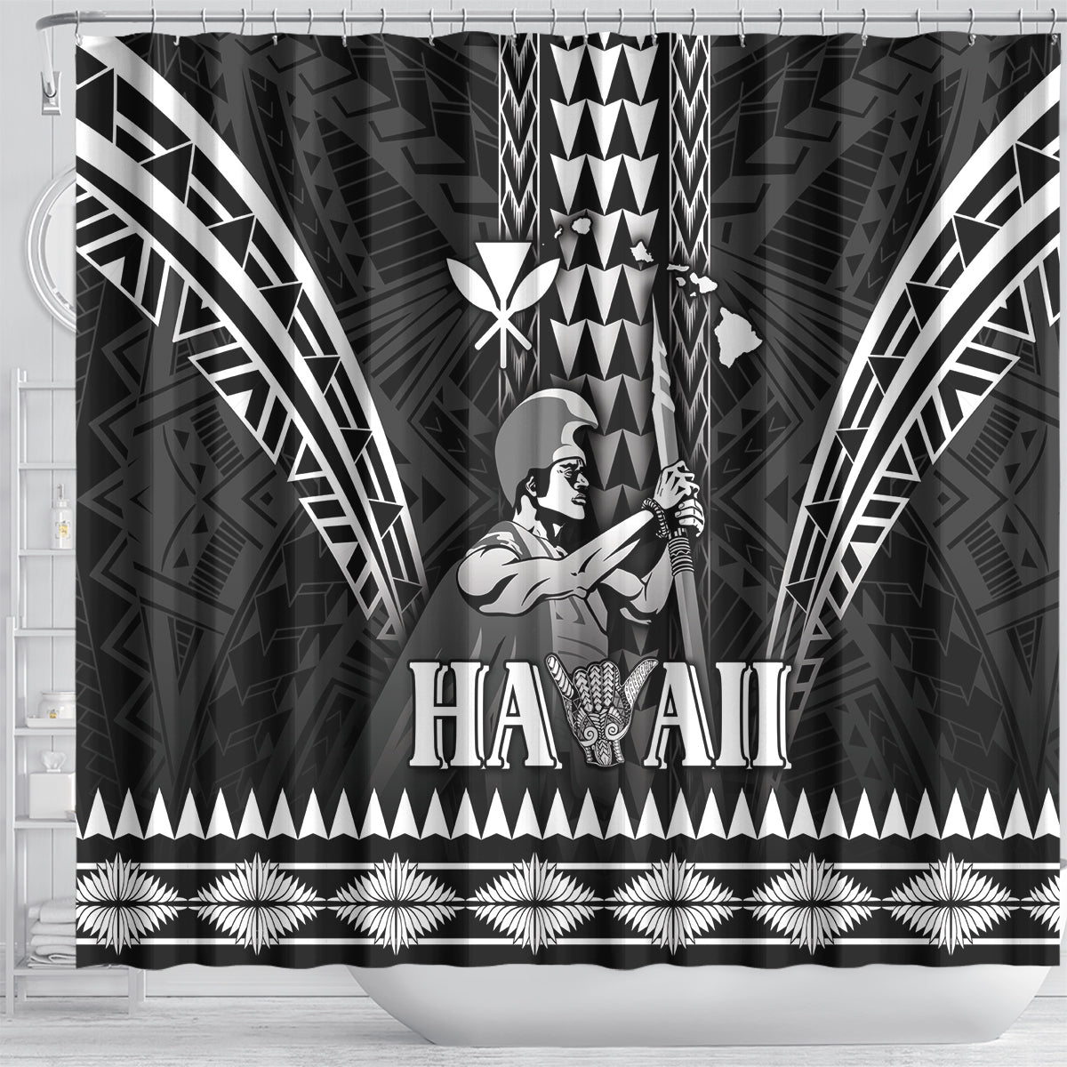 Hawaii Happy King Kamehameha Day Shower Curtain Kakau Pattern LT05 - Polynesian Pride