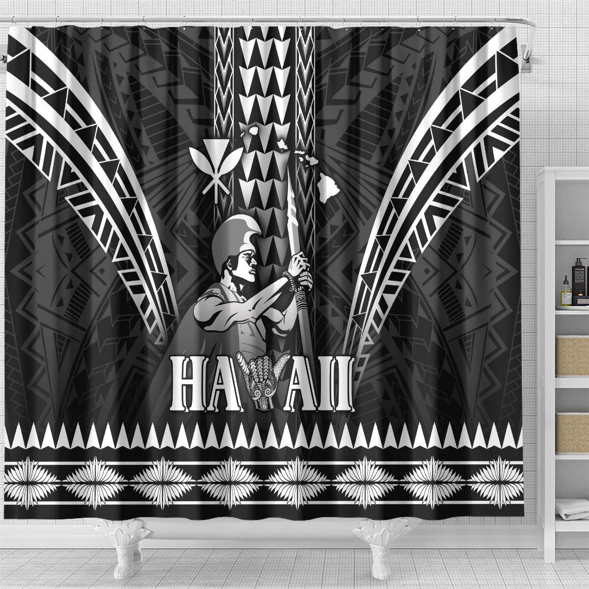 Hawaii Happy King Kamehameha Day Shower Curtain Kakau Pattern LT05 - Polynesian Pride