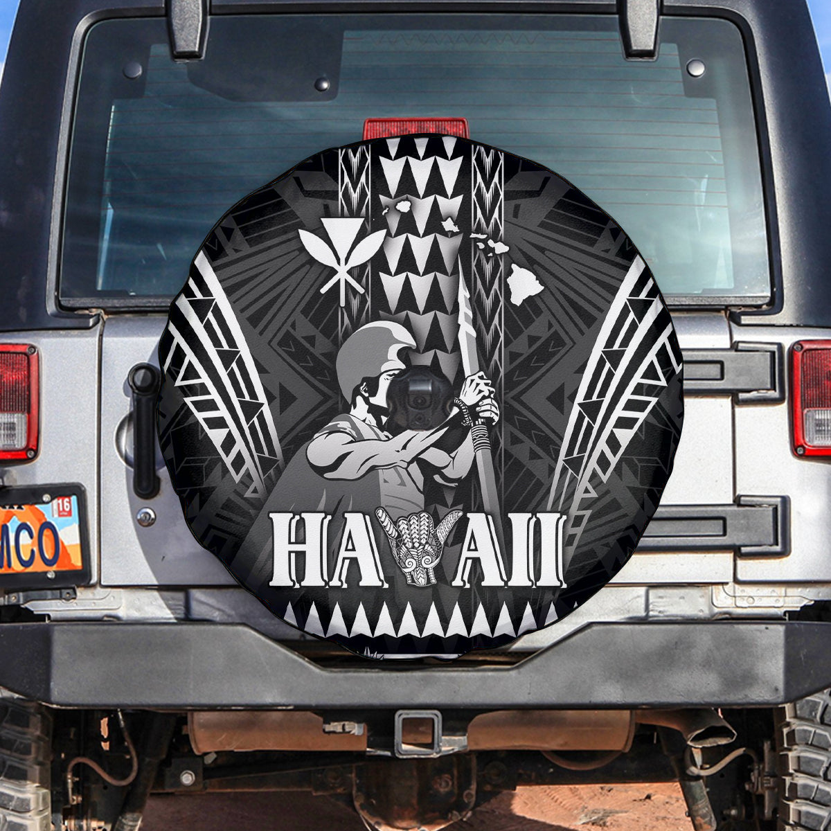 Hawaii Happy King Kamehameha Day Spare Tire Cover Kakau Pattern LT05 Black - Polynesian Pride
